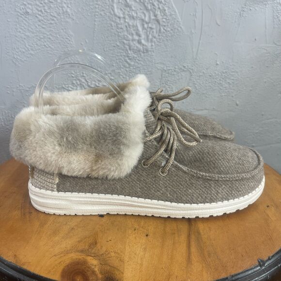 Hey Dude Shoes - Hey Dude Britt Booties Womens 7 Coffee Dye Faux Fur Lined Cozy Moc Toe Warm